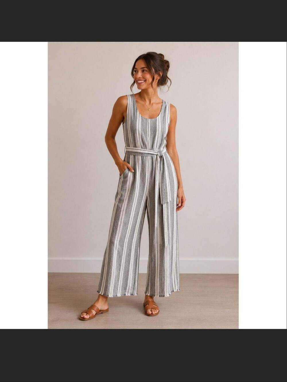 Cloth And Stone: Striped Sleeveless Linen Jumpsuit.